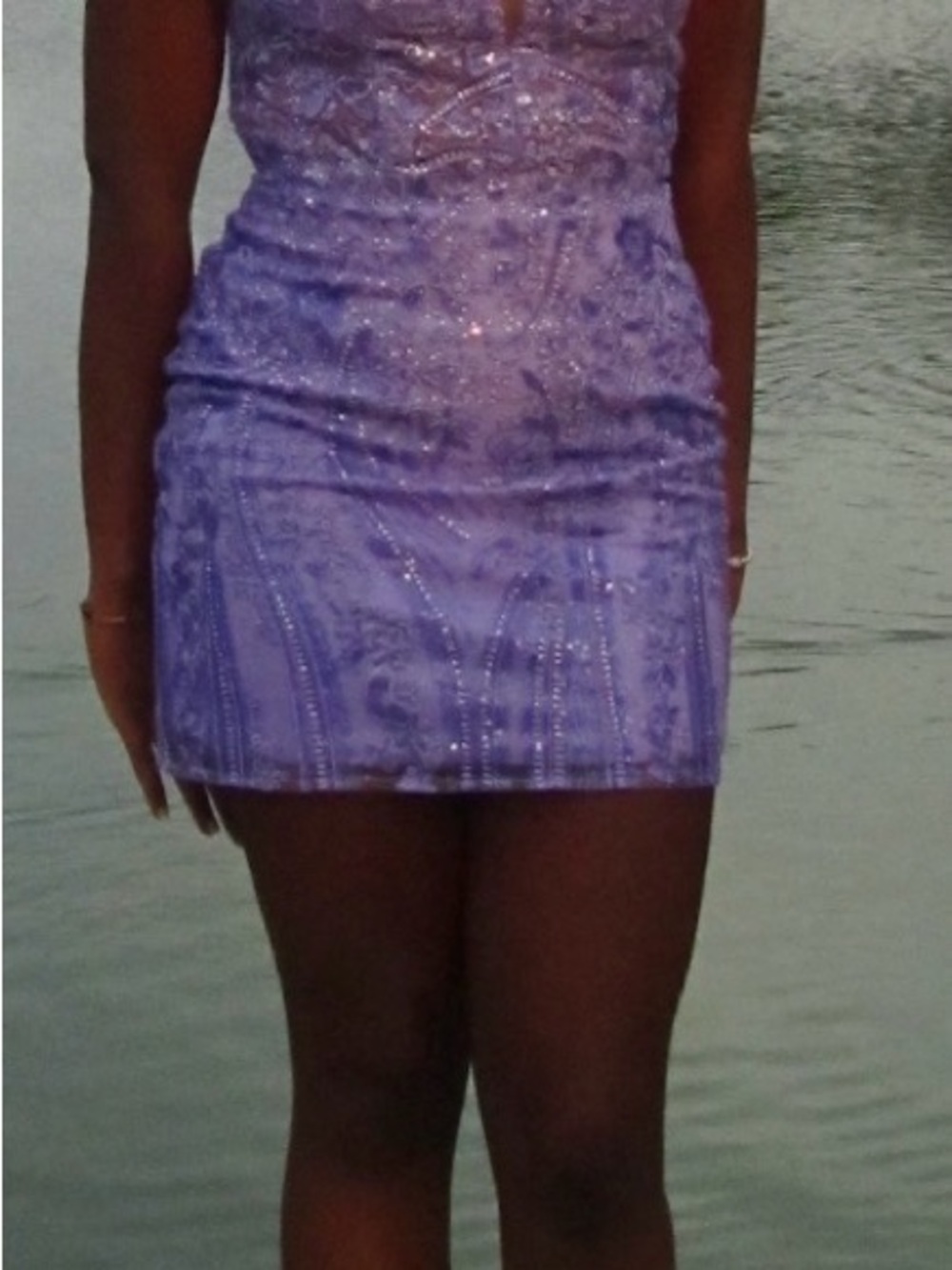 Alyce Paris Lilac Sequin Embellished Mini Dress